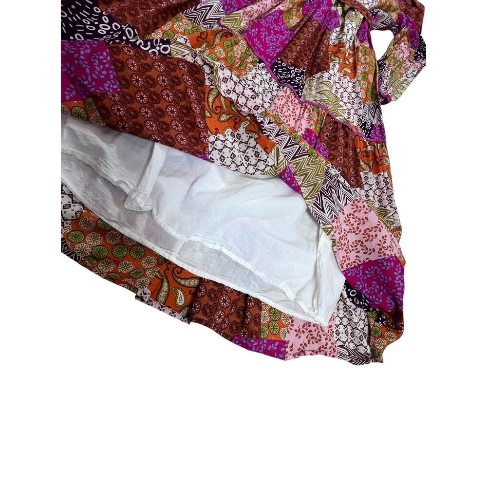 Fate Patchwork Boho Midi Maxi Dress Medium Cotton Belted Tiered Pockets 50" - Picture 6 of 13